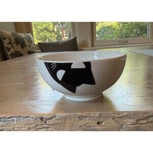 IKEA Serving Bowl Cat Kustfyr Halloween White Black 5 " wide NEW 2 sides w/Cats